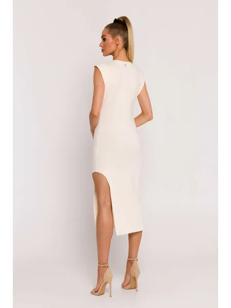 M787 Dress with a leg cutout - cream