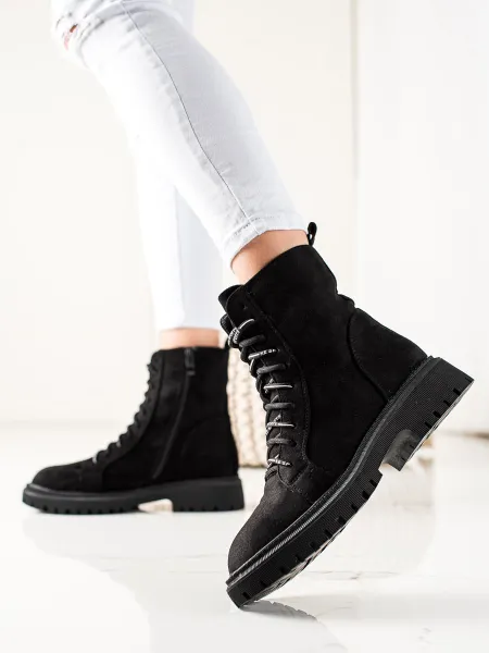 Shelovet lace-up women's black worker boots