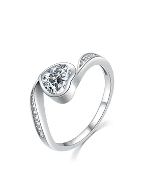 Gentle silver ring with zircons Heart R00021