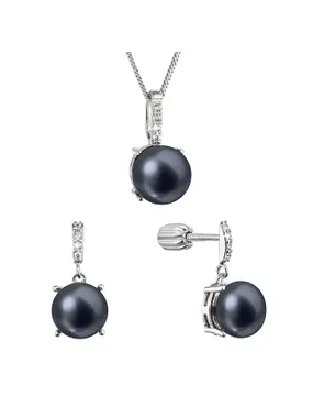 Pearl set with zircons Pavona 29072.3B black (earrings, chain, pendant)