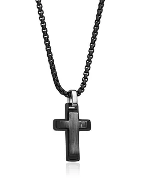 Men's Black Necklce Cross with Zircon N1000526