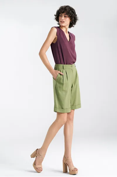 Short, linen shorts - green - SD86