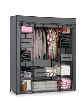 Large textile wardrobe with Massido drawers - graphite