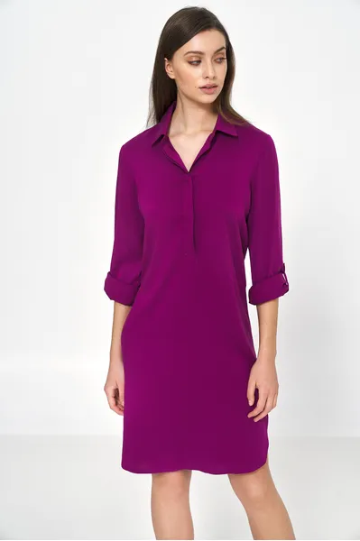 Purple Oversized Dress with Rolled Sleeves - S226