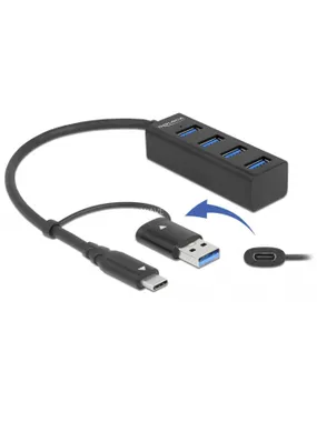 4 port USB 3.2 Gen 1 hub with USB Type-C or USB Type-A connector, USB hub