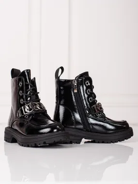 Shelovet black lace-up boots for girls