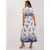 Women's white and navy blue dress with a print