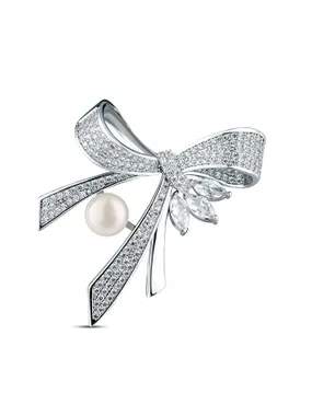 Luxury Women's Brooch with Pearl and Zircons Bow JL0869