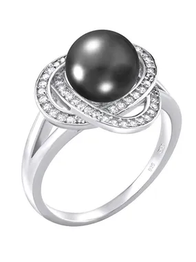 Laguna silver ring with real natural black pearl LPS0044B