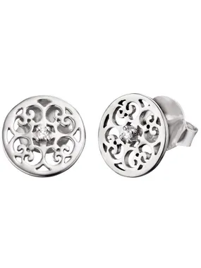 Silver earrings with ornament and zircons ERE-ORNA-ZI-ST