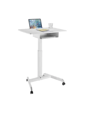 Maclean laptop table desk, height adjustable, with drawer, white for standing-sitting work, max height 113cm - 8kg max, MC
