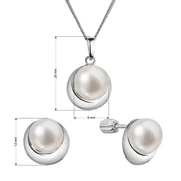 Charming Silver Jewelry Set with Genuine Pearls 29053.1B (Earrings, Chain, Pendant)