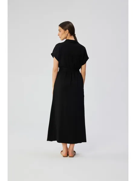 S364 Maxi dress with short sleeves - black