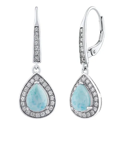 BRISA Sterling Silver Earrings with Genuine Larimar and Brilliance Zirconia JJJ1141ELR