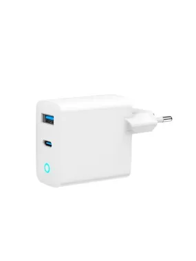 GaN USB-A USB-C Charger LED 65W PD QC3.0 white