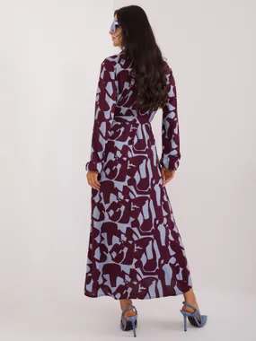 Women's burgundy dress with a print