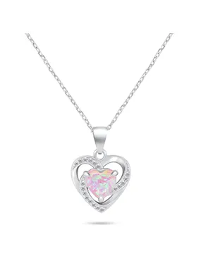 Charming silver heart necklace with opal NCL154WP