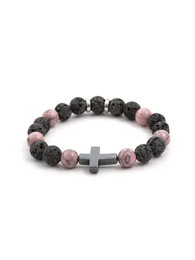 Beaded bracelet made of lava stone, howlite and hematite MINK78 / 17