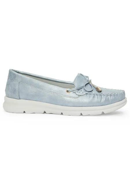 Blue comfortable moccasins made of eco-leather