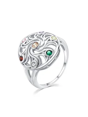 Playful silver ring with colored zircons R00021