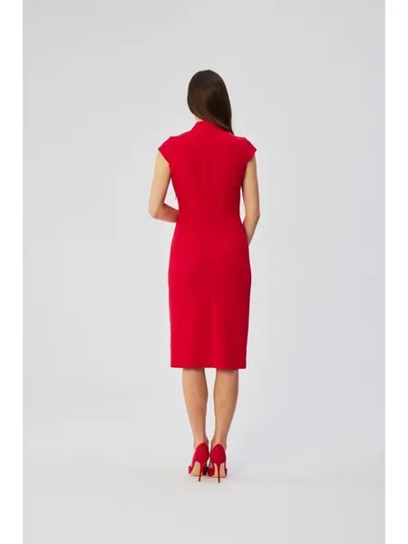 S359 Pencil dress with double neckline - red