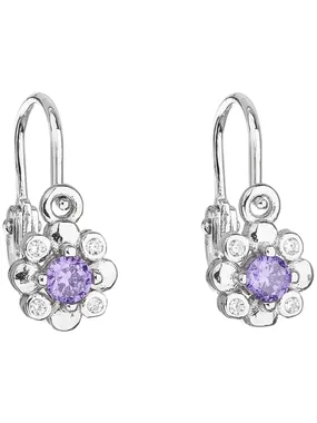 Silver children's earrings with violet zircons 11174.3