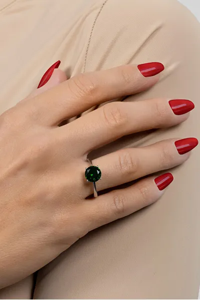 Timeless silver ring with green zircon RI057WG