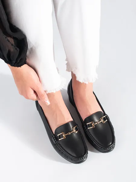 Black women's moccasins with buckle