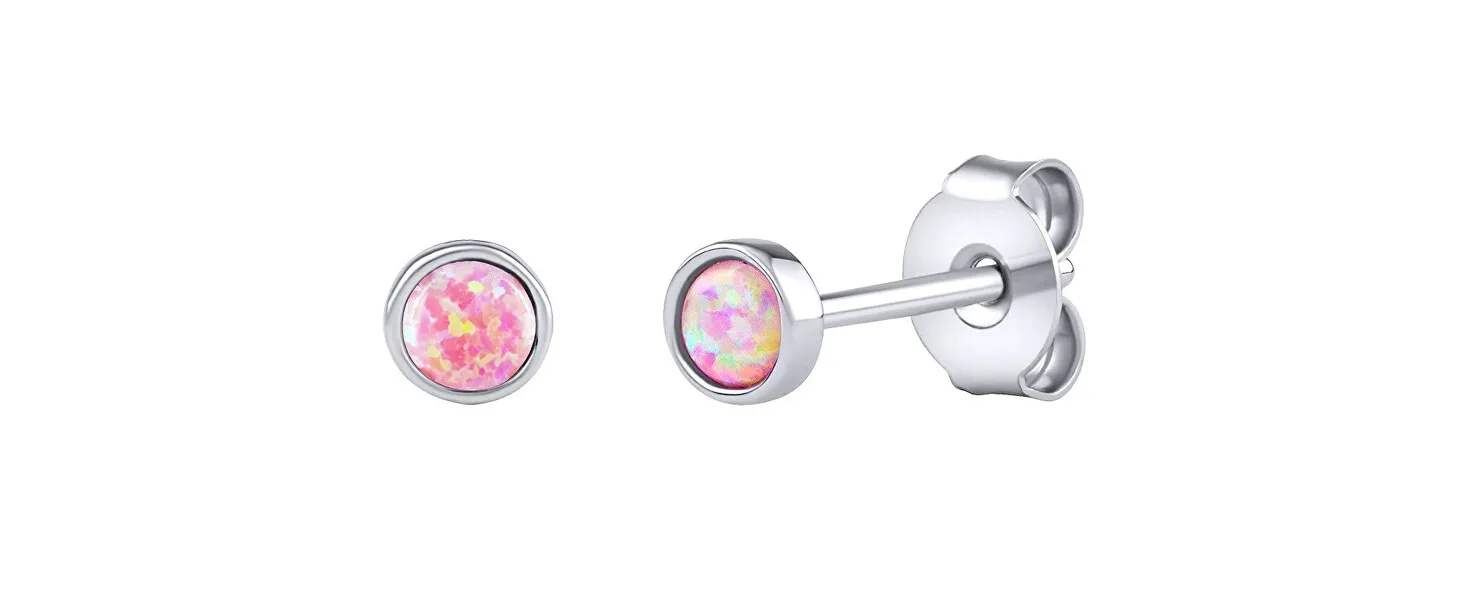 Silver stud earrings with pink synthetic opal LPS0933P