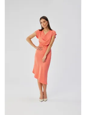 S362 Asymmetric dress with a water neckline - orange