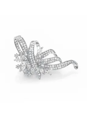 Glittering Ribbon-Shaped Brooch Silver