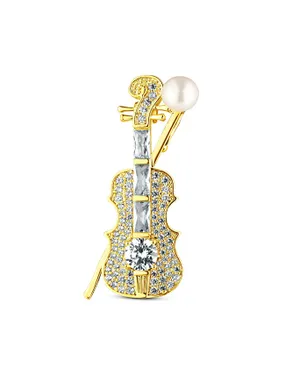 Glittering Pearl Brooch Violin JL0871