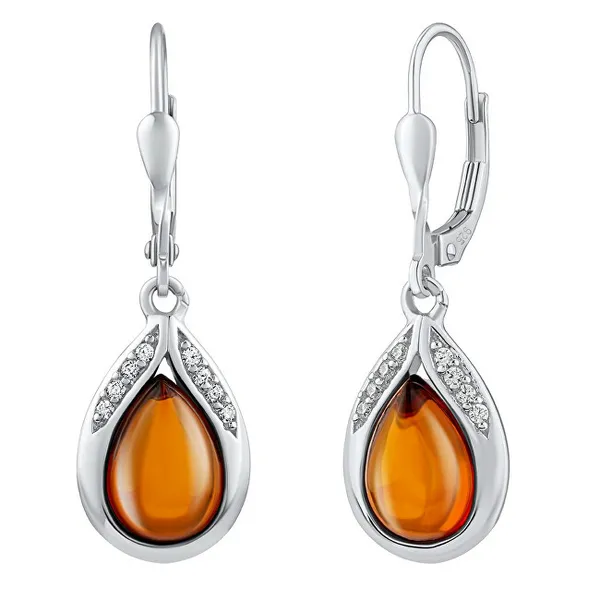 Silver earrings with natural amber JST13327EJ