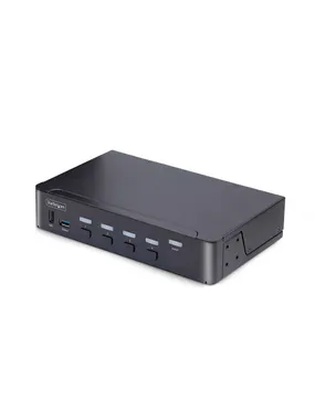 StarTech.com 4-portu DisplayPort KVM slēdzis, 8K 60Hz / 4K 144Hz, viens displejs, DP 1.4, 2x USB 3.0 porti, 4x USB 2.0 HID porti, spiedpogu un karsto taustiņu pārslēgšana, saderīgs ar TAA — no operētājsistēmas neatkarīgs, metāls