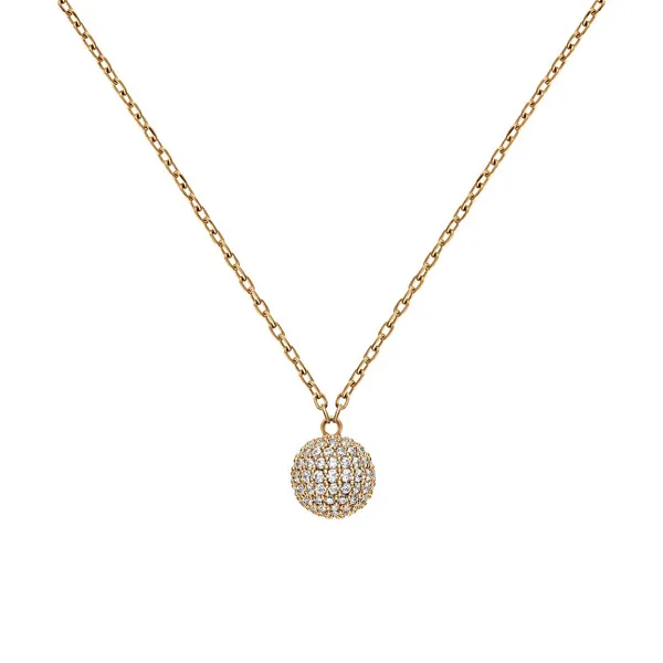Stylish Gold Plated Necklace with Sparkling Pavé Ball DW00400640