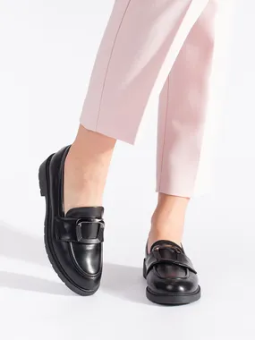 Black women's moccasins with buckle