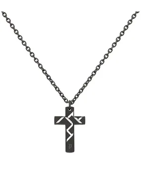 Black Steel Necklce with Cross Munnar PJ26478PSU02