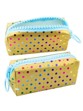 School pencil case organizer with colorful dots large zloty 21x8cm