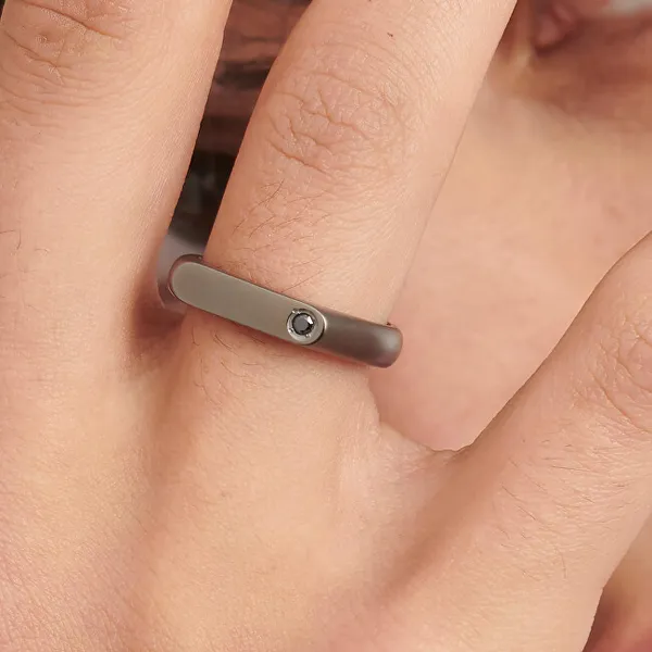 Men's Steel Ring With Black Zircon Tag Me Too Stg34