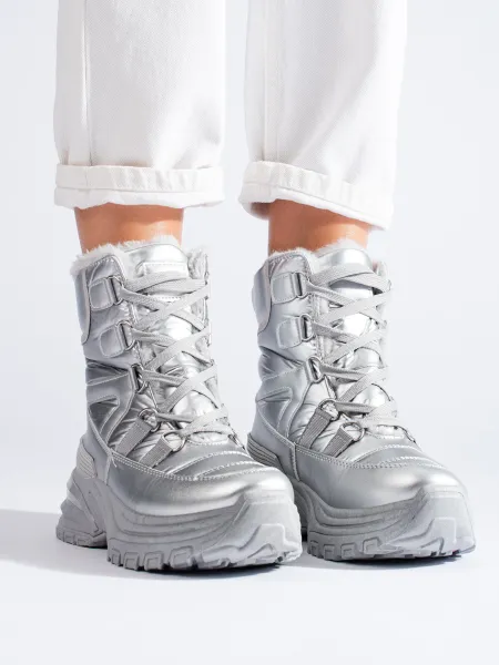 Silver women's snow boots with fur Potocki
