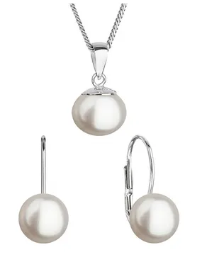 Silver Jewelry Set with Real Pearls 29081.1 (Earrings, Chain, Pendant)