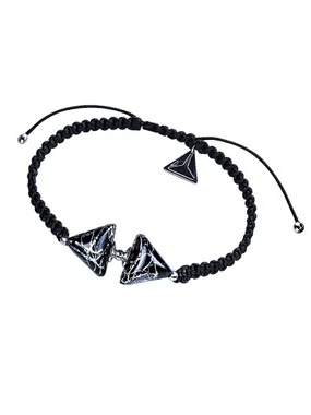 Elegant Double Black Marble Triangle Bracelet with Sterling Silver Lampglas Pearls BTA-D-2