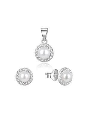 Charming silver jewelry set with real pearls AGSET270PL (pendant, earrings)