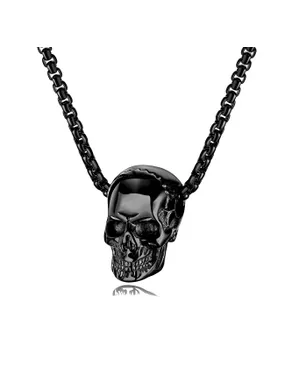 Black steel necklace for men with a skull