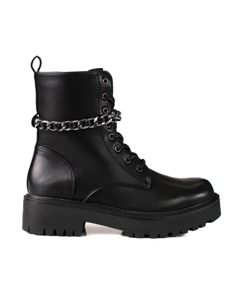 Black women's worker boots with a Shelovet chain made of ecological leather