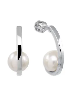 Silver round earrings with pearl 438 001 01810 04