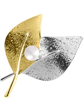 Bicolor brooch leaves 2in1 with right pearl JL0571