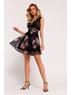 M782 Chiffon mini dress with a neckline - model 1