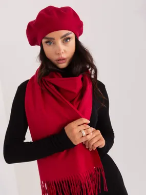 Burgundy women's knitted beret.