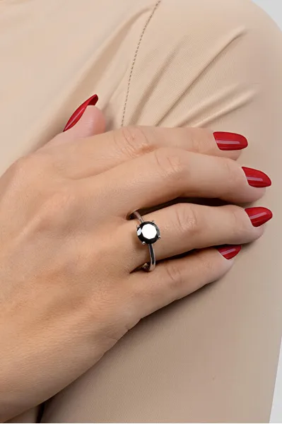 Timeless silver ring with black zircon RI057WBC